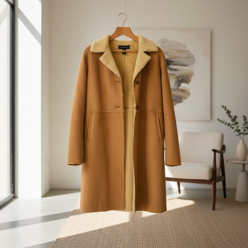 Banana Republic Faux Suede Shearling Coat Made in Italy Women’s XS - Picture 2 of 10